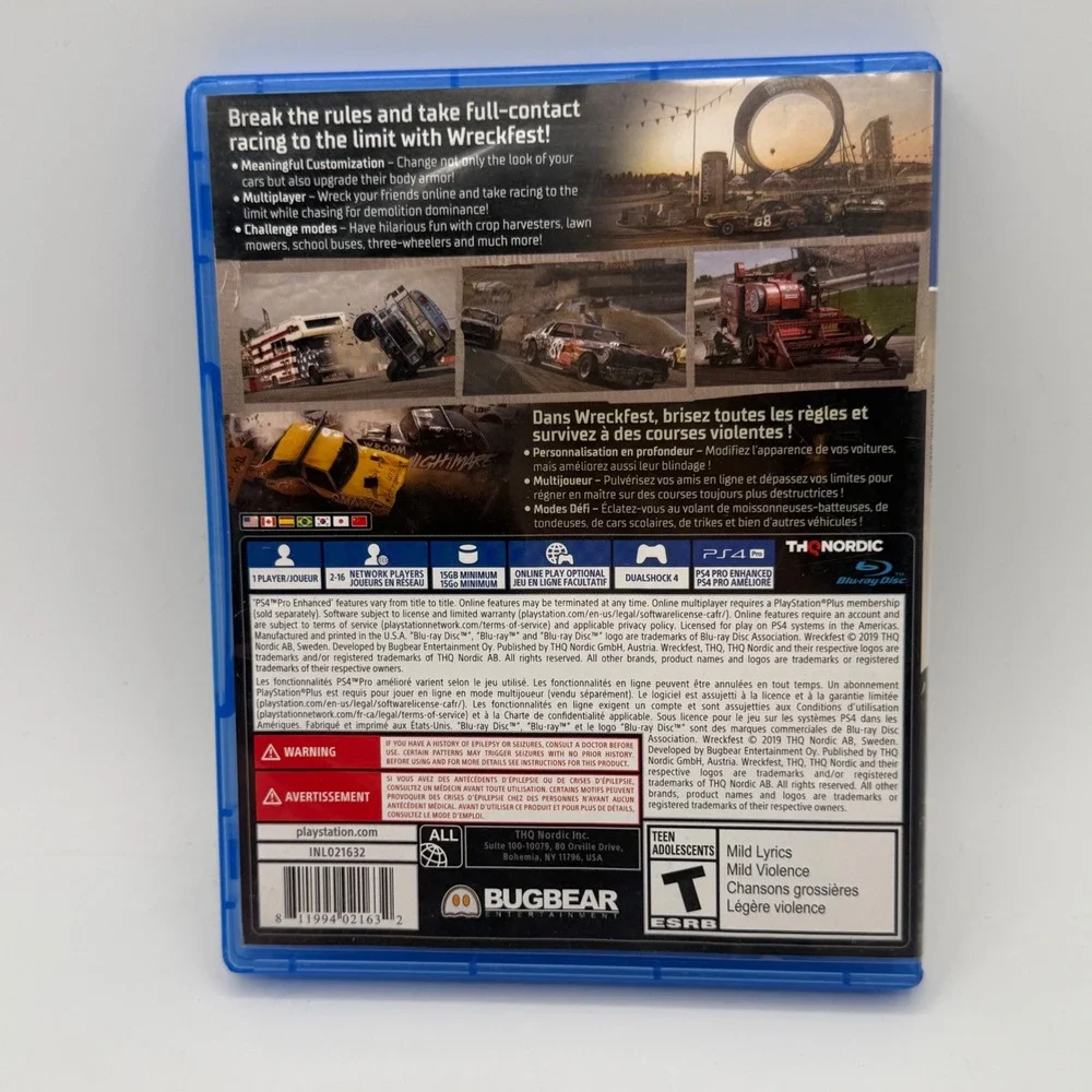 THQ Nordic Wreckfest PS4 Video Game Excellent Racing Demolition Derby Disc